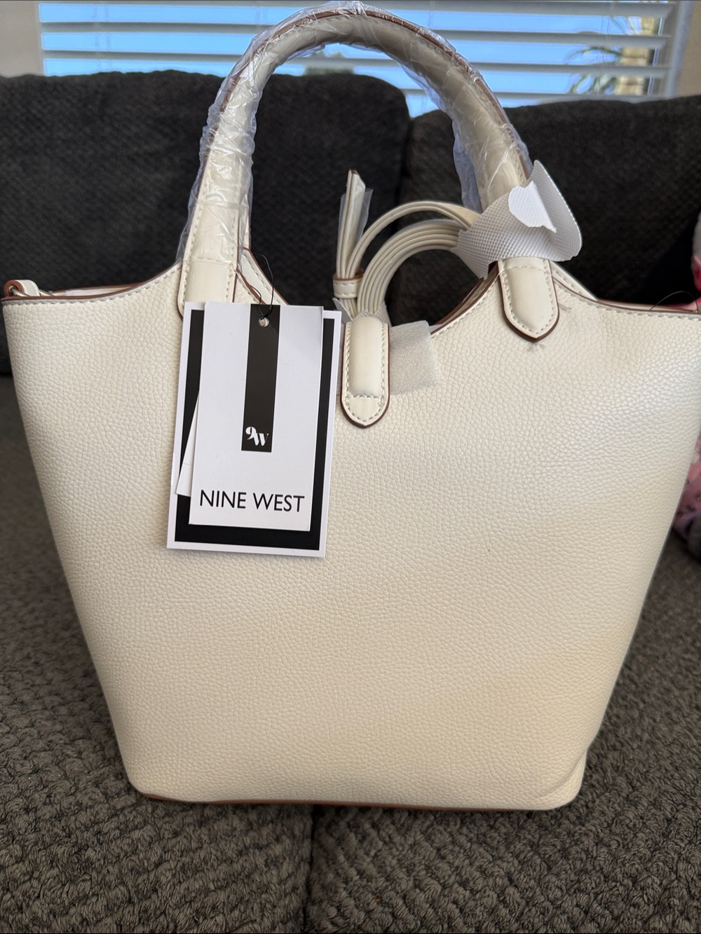 Nine West Off-White Pebbled Tote Bag